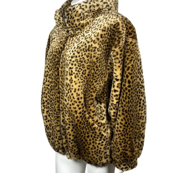 Vintage J. Percy Marvin Richards Faux Fur Jacket Leopard Print Hood Zip Size L - Picture 4 of 9